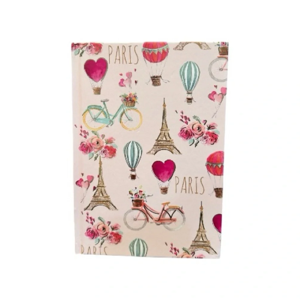 Paris Eiffel Tower Notebook Journal Floral Bicycle Hot Air Balloon Aesthetic